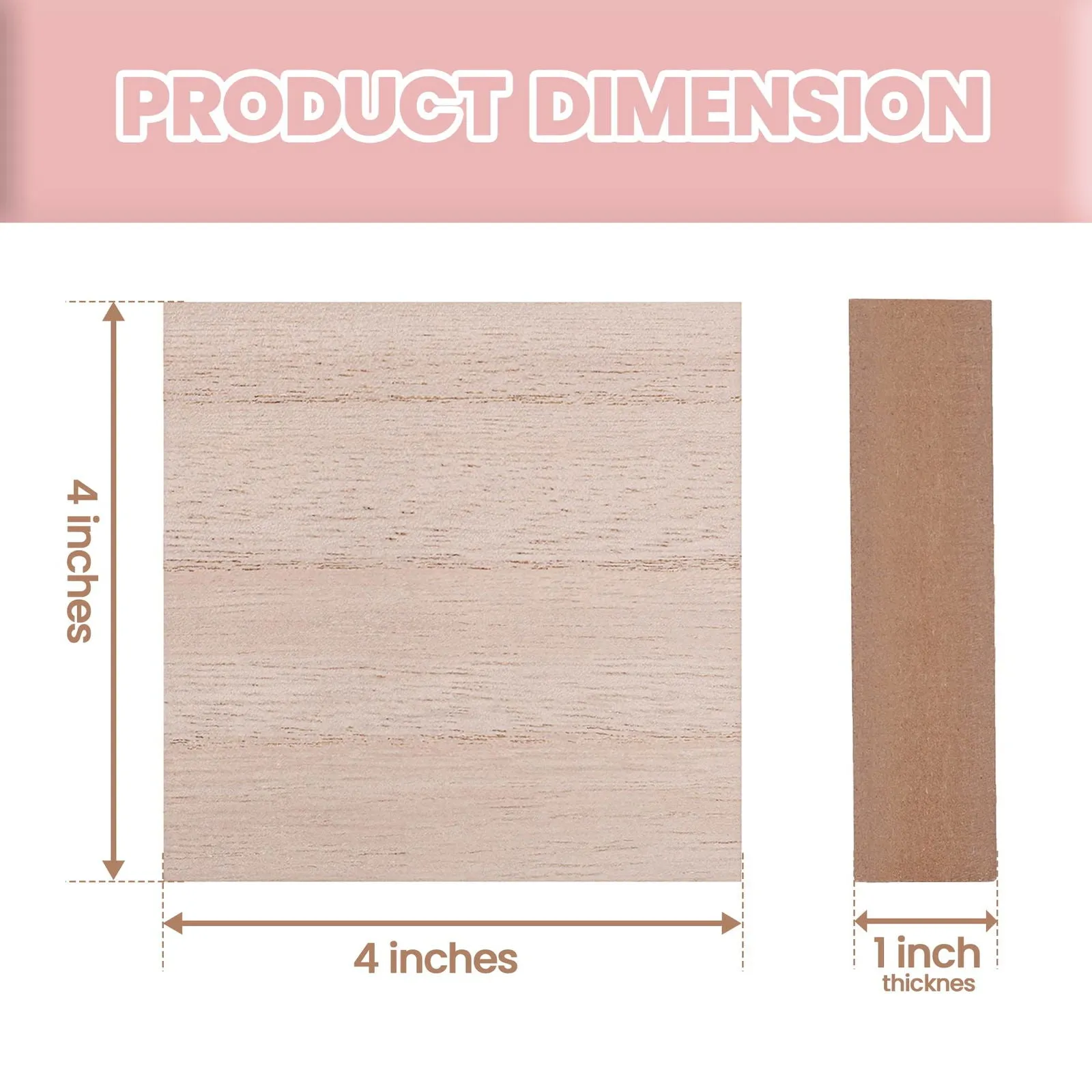(12-Pack) - 4” x 4” Wooden Blocks for Crafts - 1-Inch Thick Square MDF Blocks - Smooth Surface with Wood Grain Pattern - Highly Customizable Blank Wood Squares