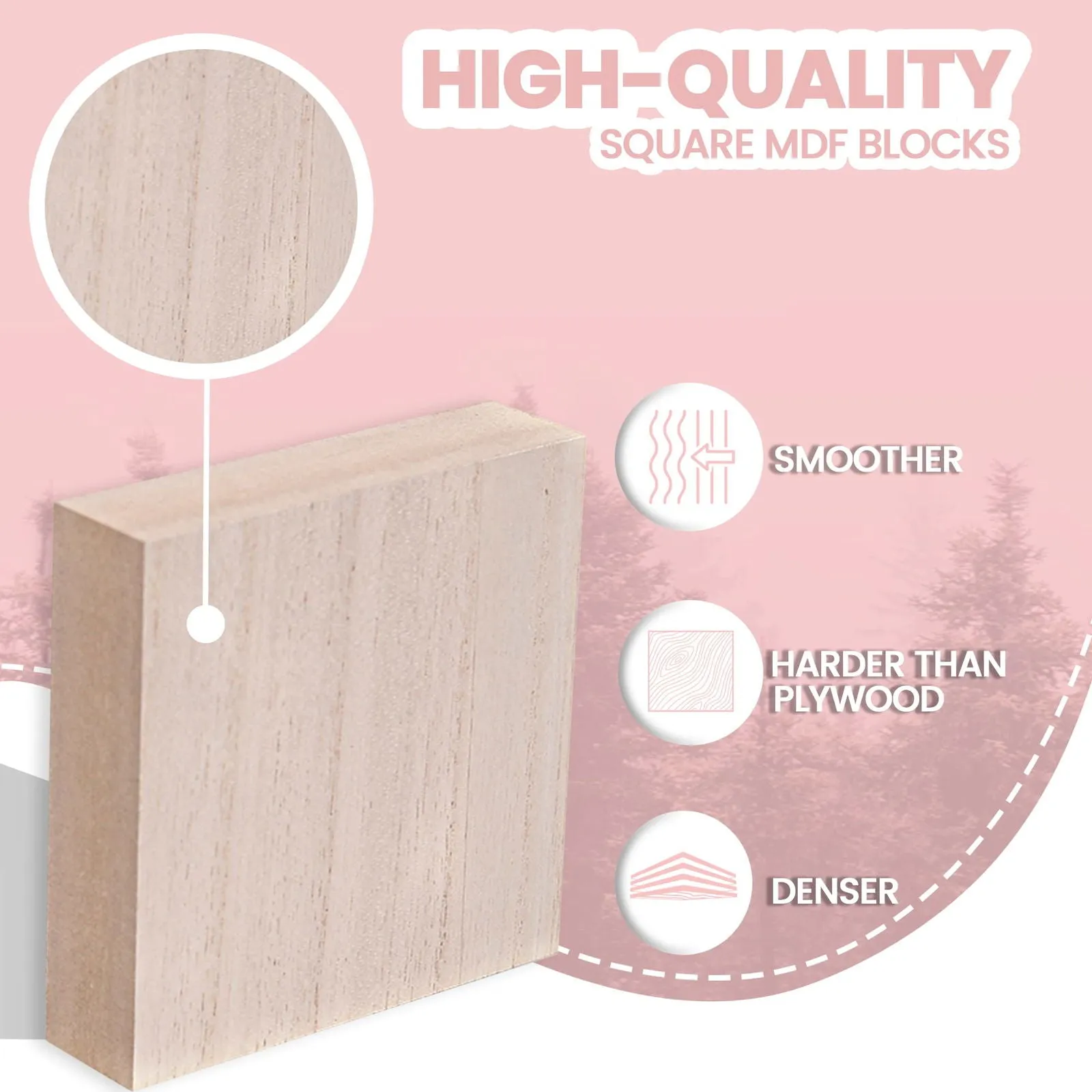 (12-Pack) - 4” x 4” Wooden Blocks for Crafts - 1-Inch Thick Square MDF Blocks - Smooth Surface with Wood Grain Pattern - Highly Customizable Blank Wood Squares