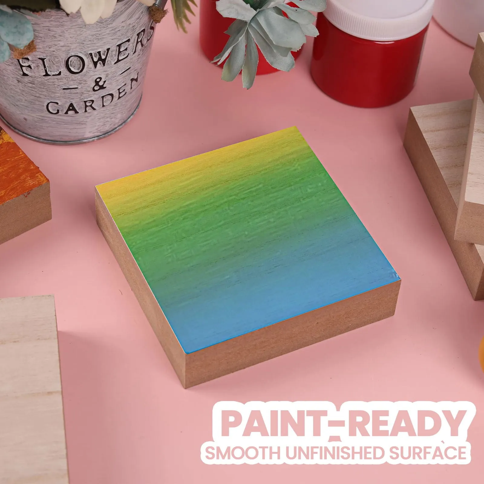 (12-Pack) - 4” x 4” Wooden Blocks for Crafts - 1-Inch Thick Square MDF Blocks - Smooth Surface with Wood Grain Pattern - Highly Customizable Blank Wood Squares