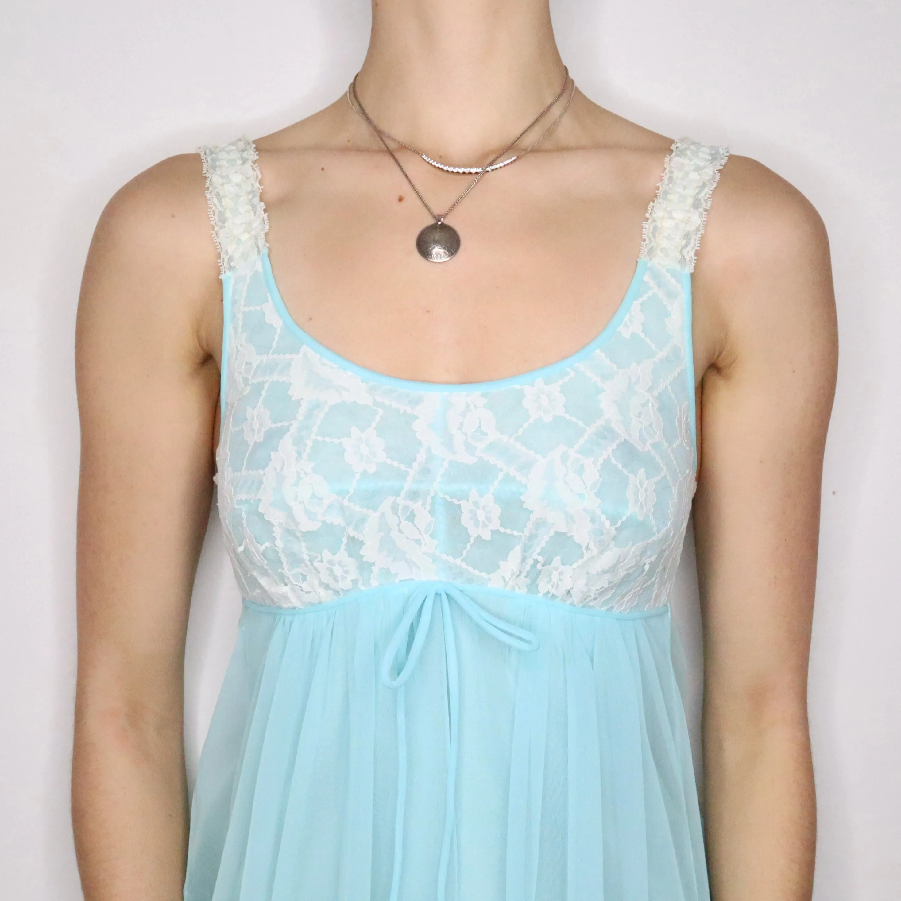 60s Aqua Mini Babydoll Nightgown (S)