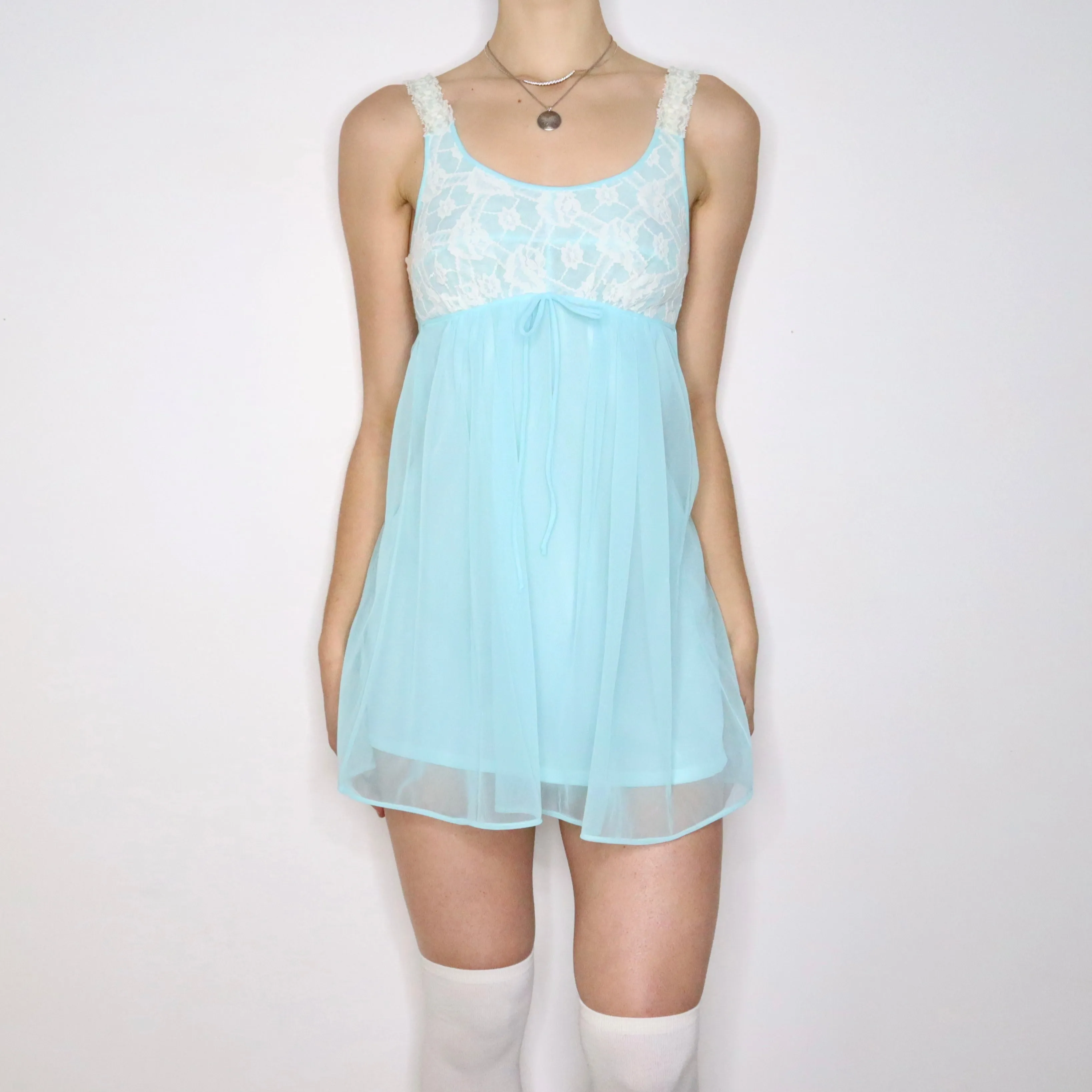 60s Aqua Mini Babydoll Nightgown (S)