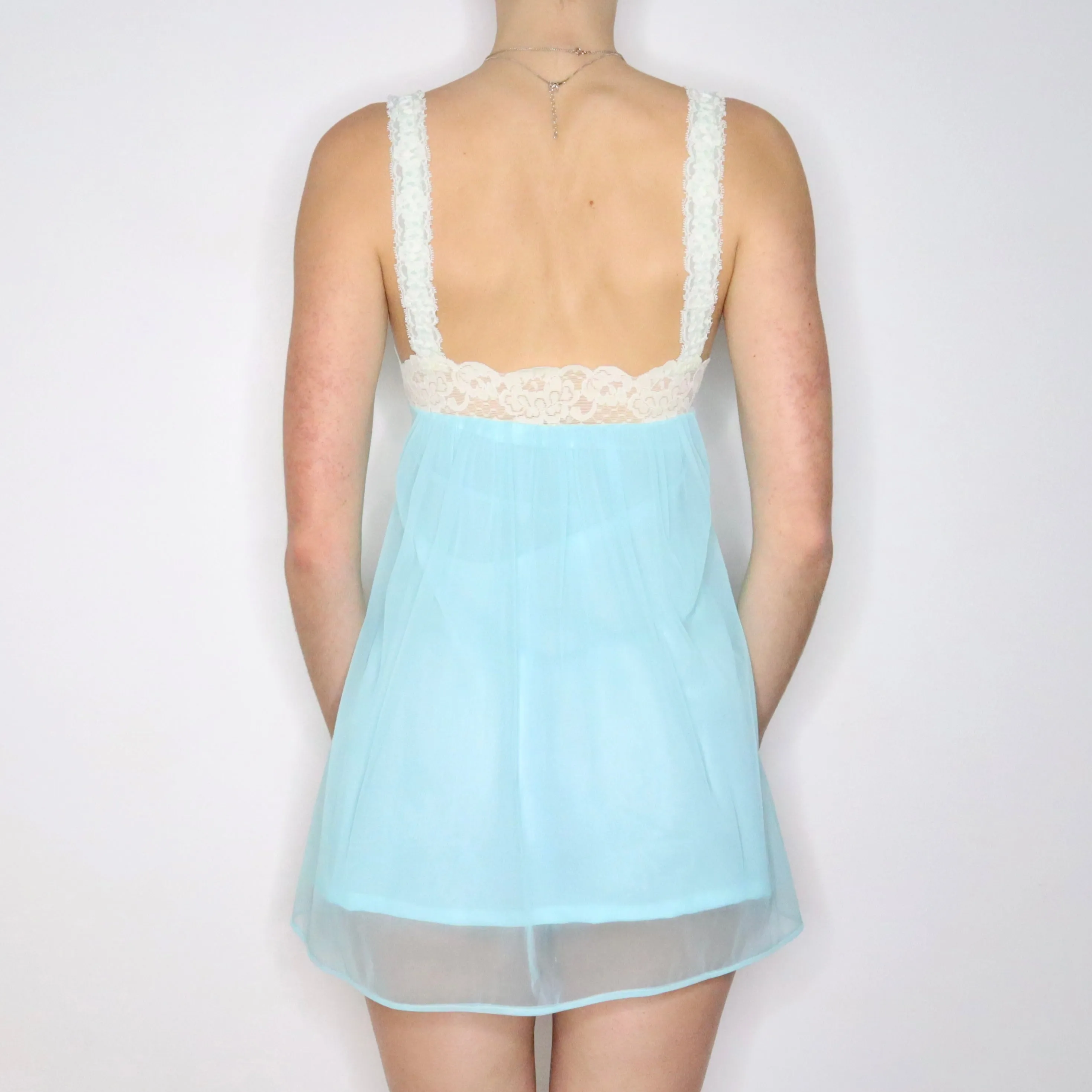 60s Aqua Mini Babydoll Nightgown (S)