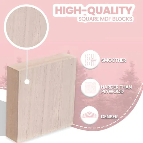 (8-Pack) - 4” x 4” Wooden Blocks for Crafts - 1-Inch Thick Square MDF Blocks - Smooth Surface with Wood Grain Pattern - Highly Customizable Blank