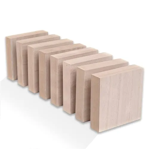 (8-Pack) - 4” x 4” Wooden Blocks for Crafts - 1-Inch Thick Square MDF Blocks - Smooth Surface with Wood Grain Pattern - Highly Customizable Blank