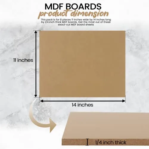 (8-Pack) CalPalmy 11” x 14” MDF Boards - 1/4” Thick Boards for Carpentry, Interior Design, Hobby Crafts, and More - with Smooth, Unfinished Sides and