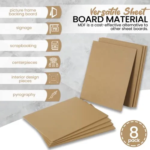 (8-Pack) CalPalmy 11” x 14” MDF Boards - 1/4” Thick Boards for Carpentry, Interior Design, Hobby Crafts, and More - with Smooth, Unfinished Sides and