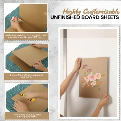 (8-Pack) CalPalmy 11” x 14” MDF Boards - 1/4” Thick Boards for Carpentry, Interior Design, Hobby Crafts, and More - with Smooth, Unfinished Sides and