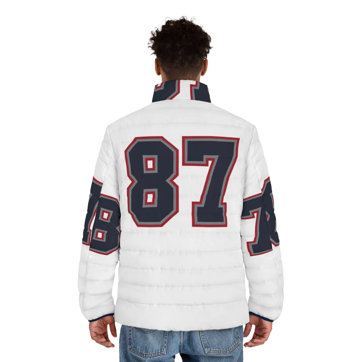 87 Navy Grey Red Sports Number Puffer Jacket