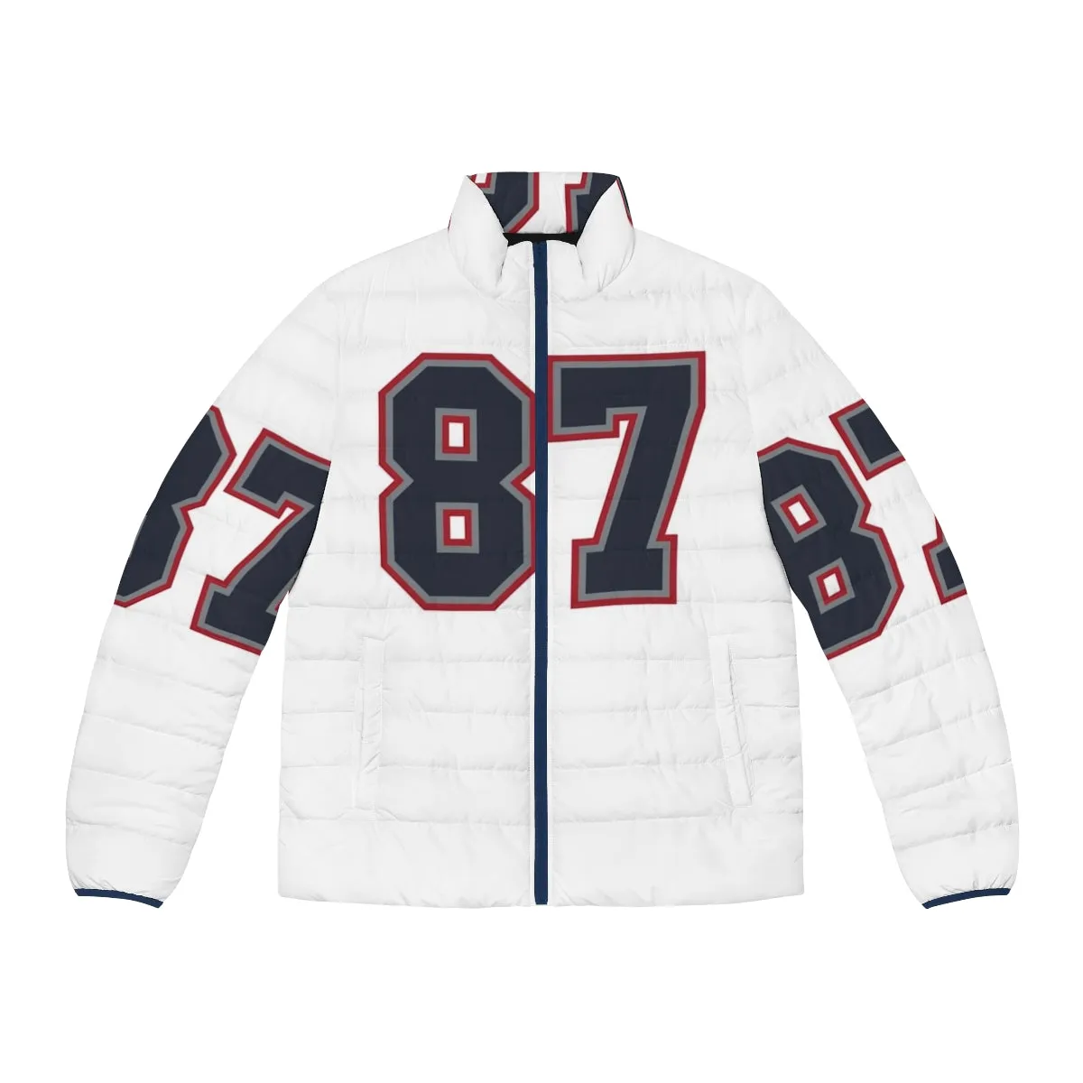 87 Navy Grey Red Sports Number Puffer Jacket