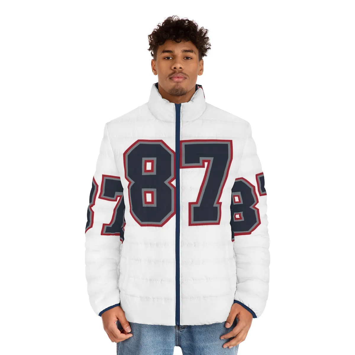 87 Navy Grey Red Sports Number Puffer Jacket