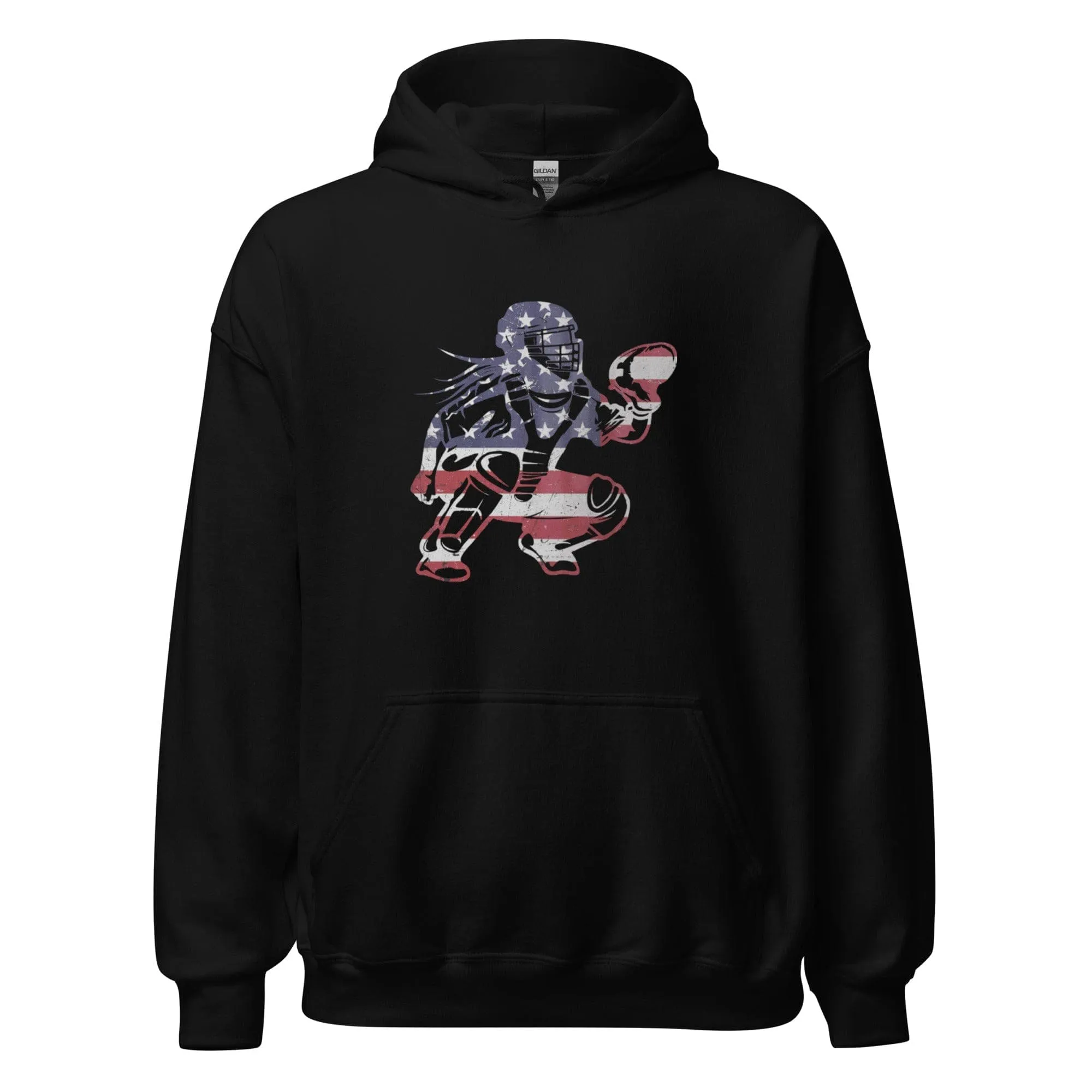American Flag Softball Catcher - Adult Hoodie