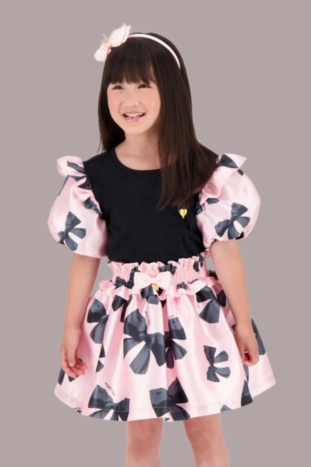 Angel's Face Blake Bow Print Black Knit Top