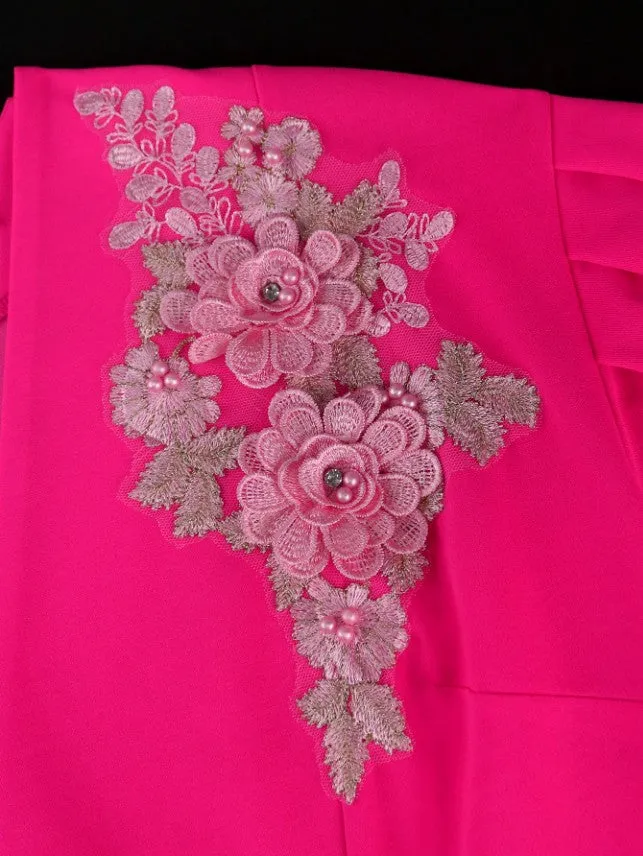 AOMEIDRESS Sheath Midi Dress V Neck Lantern Sleeves Appliques Peplum