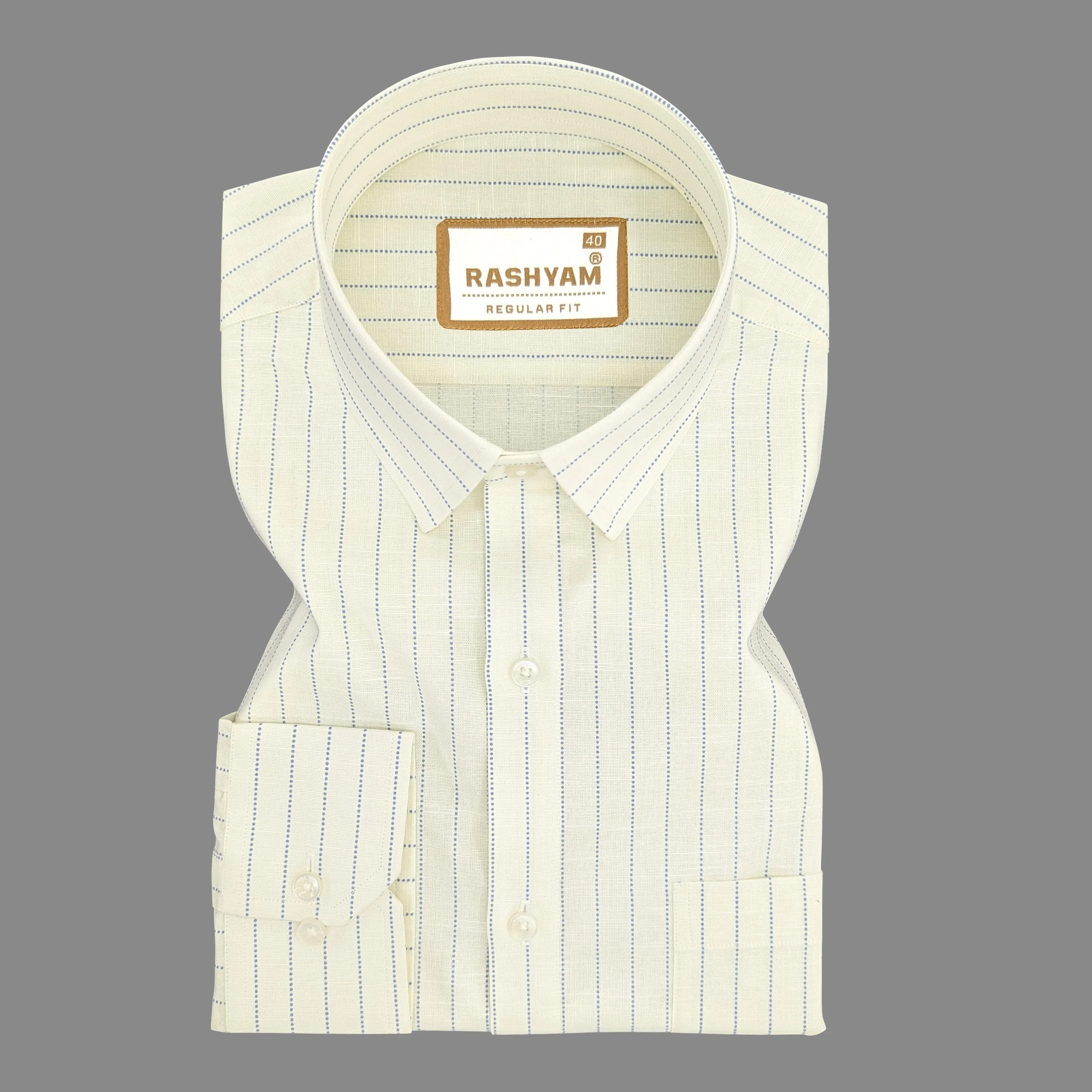 Arezzo Italian Premium Linen Blue Dotted Line On Lemon Yellow Shirt For Men