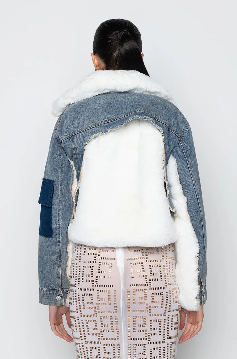 AZALEA WANG AMIEE DENIM JACKET WITH FAUX FUR