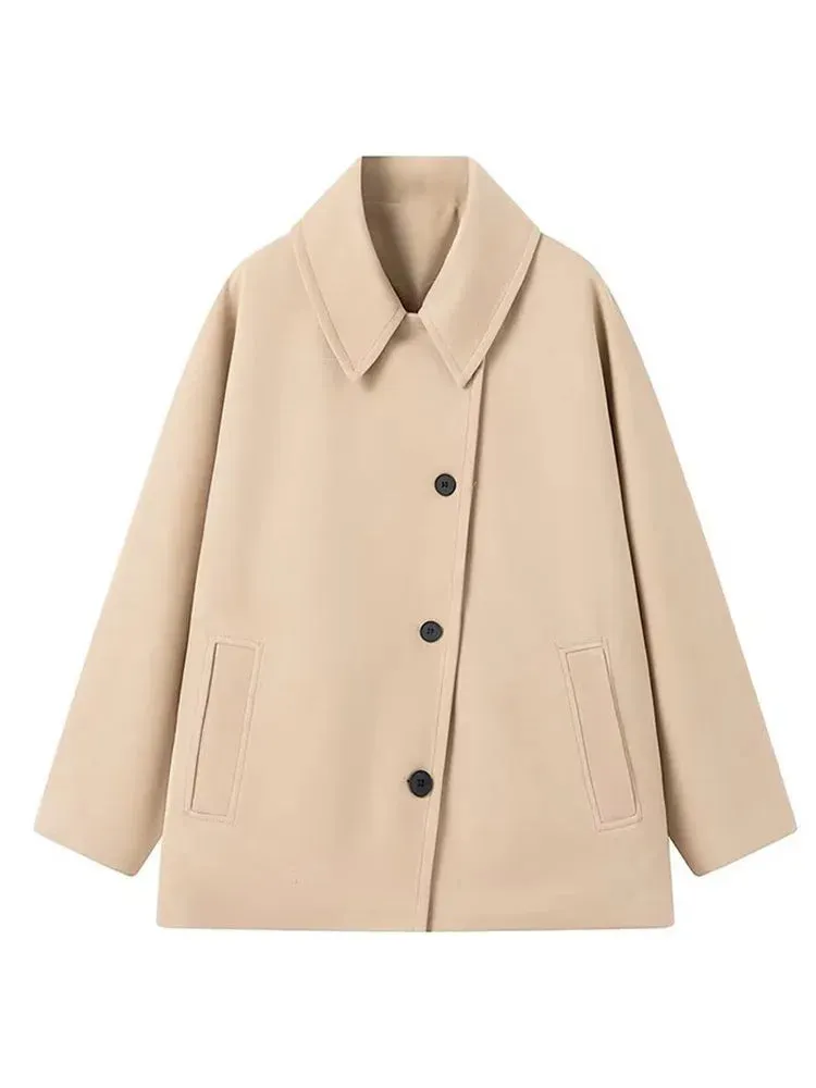 Back To School Joskaa Elegant Collar Single Breasted Women's Woolen Coat Fashion Long Sleeved Pocket Warm Jacket Autumn Lady Casual Commute Streetwear