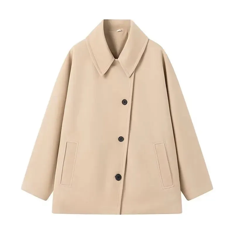Back To School Joskaa Elegant Collar Single Breasted Women's Woolen Coat Fashion Long Sleeved Pocket Warm Jacket Autumn Lady Casual Commute Streetwear