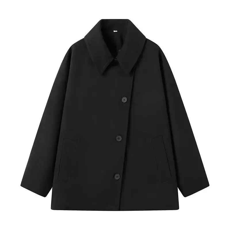 Back To School Joskaa Elegant Collar Single Breasted Women's Woolen Coat Fashion Long Sleeved Pocket Warm Jacket Autumn Lady Casual Commute Streetwear