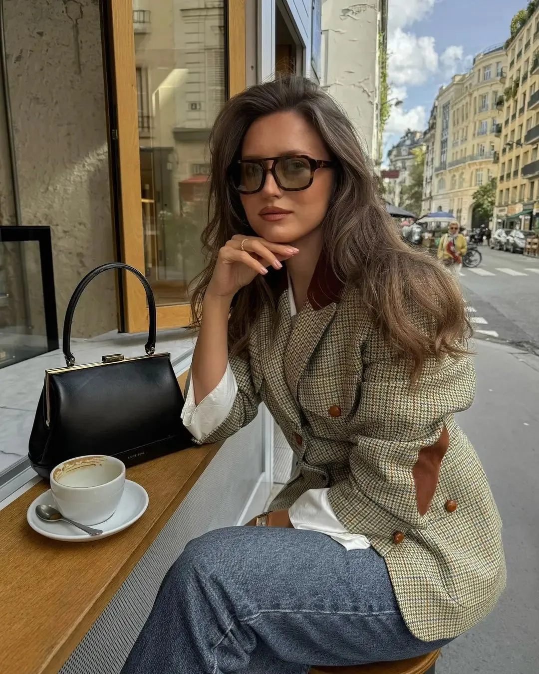 Back To School Joskaa Flip Collar Checkered Single Breasted Casual Suit Jacket For Women Retro Contrast Pocket Long Sleeve Coat New Autumn Streetwear