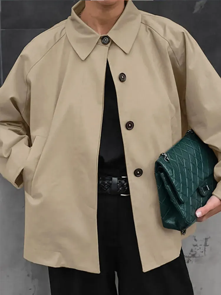 Back To School Joskaa Long Sleeved Single Breasted Lapel Casual Coat Solid Color Pocket Long Sleeved Women's Short Windbreaker Autumn Lady Streetwear