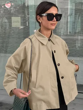 Back To School Joskaa Long Sleeved Single Breasted Lapel Casual Coat Solid Color Pocket Long Sleeved Women's Short Windbreaker Autumn Lady Streetwear