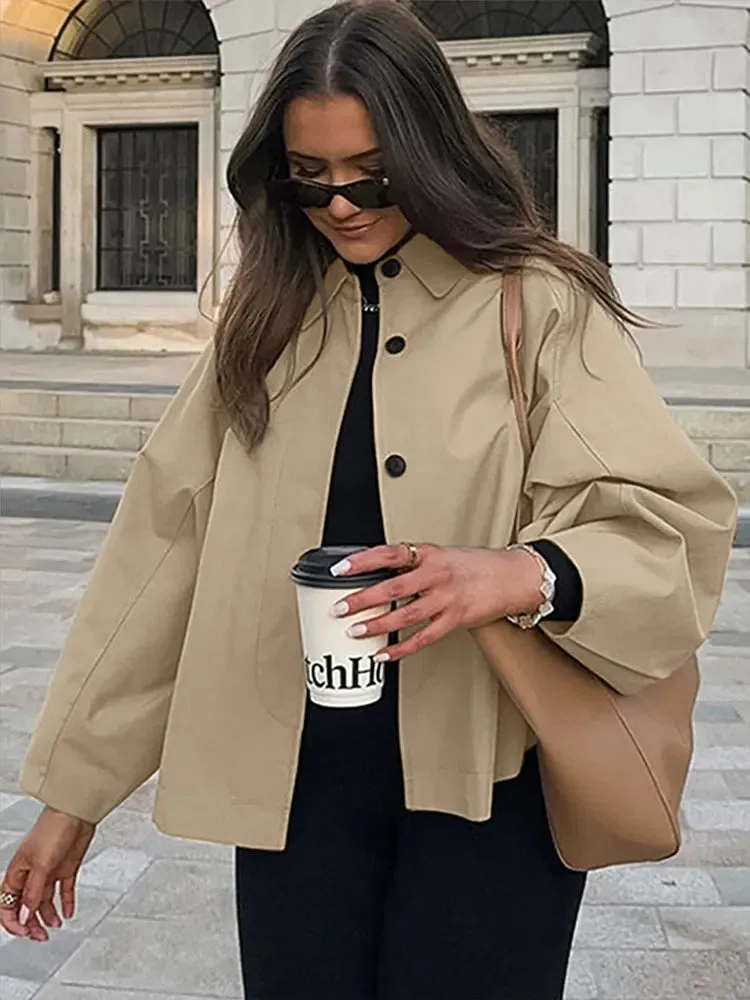Back To School Joskaa Long Sleeved Single Breasted Lapel Casual Coat Solid Color Pocket Long Sleeved Women's Short Windbreaker Autumn Lady Streetwear