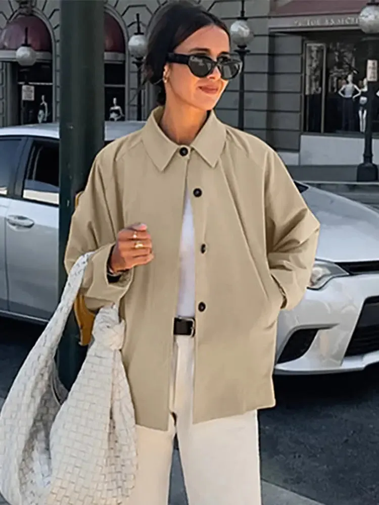 Back To School Joskaa Long Sleeved Single Breasted Lapel Casual Coat Solid Color Pocket Long Sleeved Women's Short Windbreaker Autumn Lady Streetwear