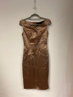 Beige / brown satin midi bodycon dress, Coast, Size 8