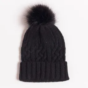 BETTY BASICS Black Beanie with Pom Pom
