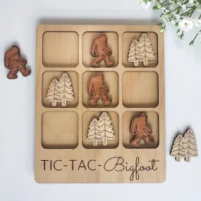 Bigfoot Tic-Tac-Toe Game - Sasquatch Gift - Customizable: FINISHED - Smooth Clear Coat / Bigfoot   Pine Trees