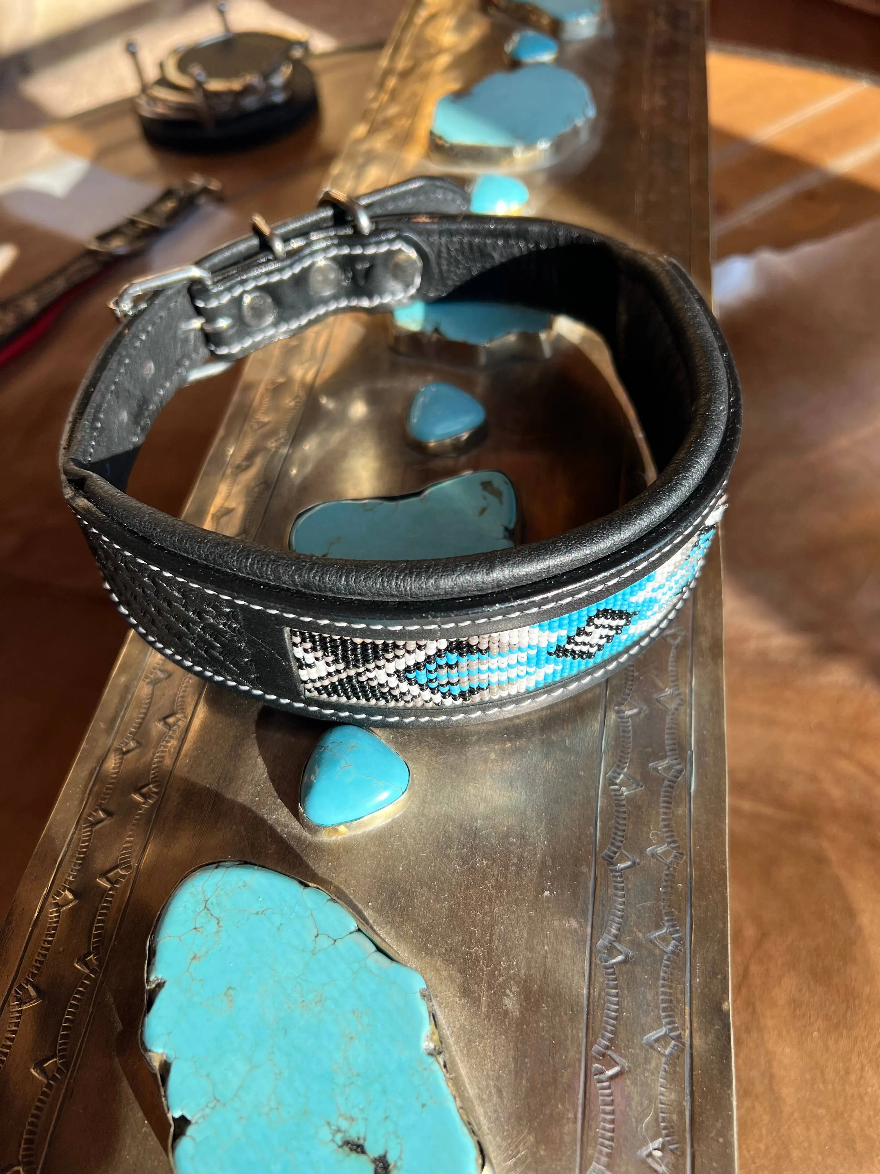 Black Basket Weave Stamped Western Leather Padded Dog Collar