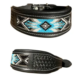 Black Basket Weave Stamped Western Leather Padded Dog Collar
