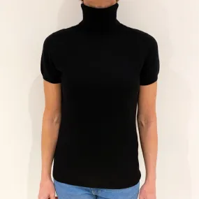Black Cashmere Short Sleeved Polo Neck Jumper Small