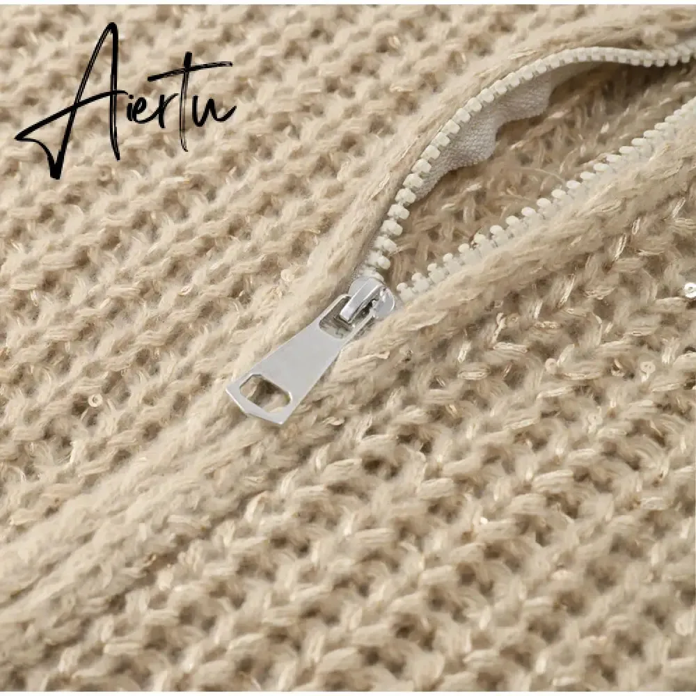 Black Friday Elegant Sequin Sweater Women Fashion Lurex Long Sleeve Loose Female Zipper Knit Cardigan 2023 Autumn Streetwear Lady Coat