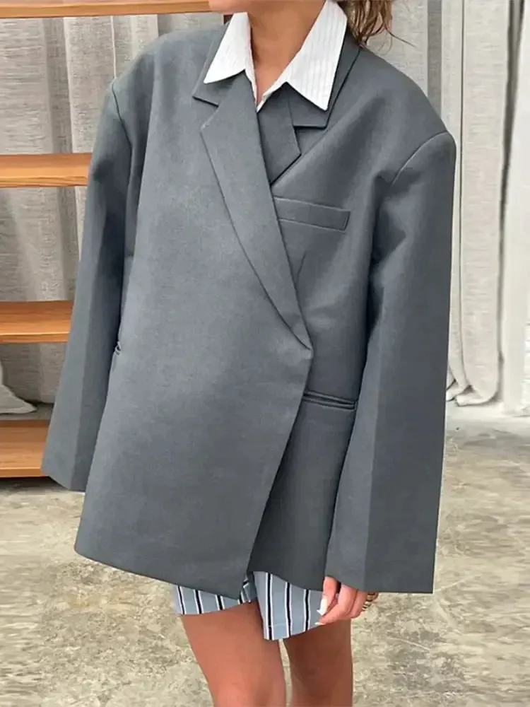 Black Friday Joskaa Lapel Button Side Slit Blazer Coat Office Women‘s Elegant Loose Long Sleeves Coat 2024 Fall New Streetwear Suit Jacket