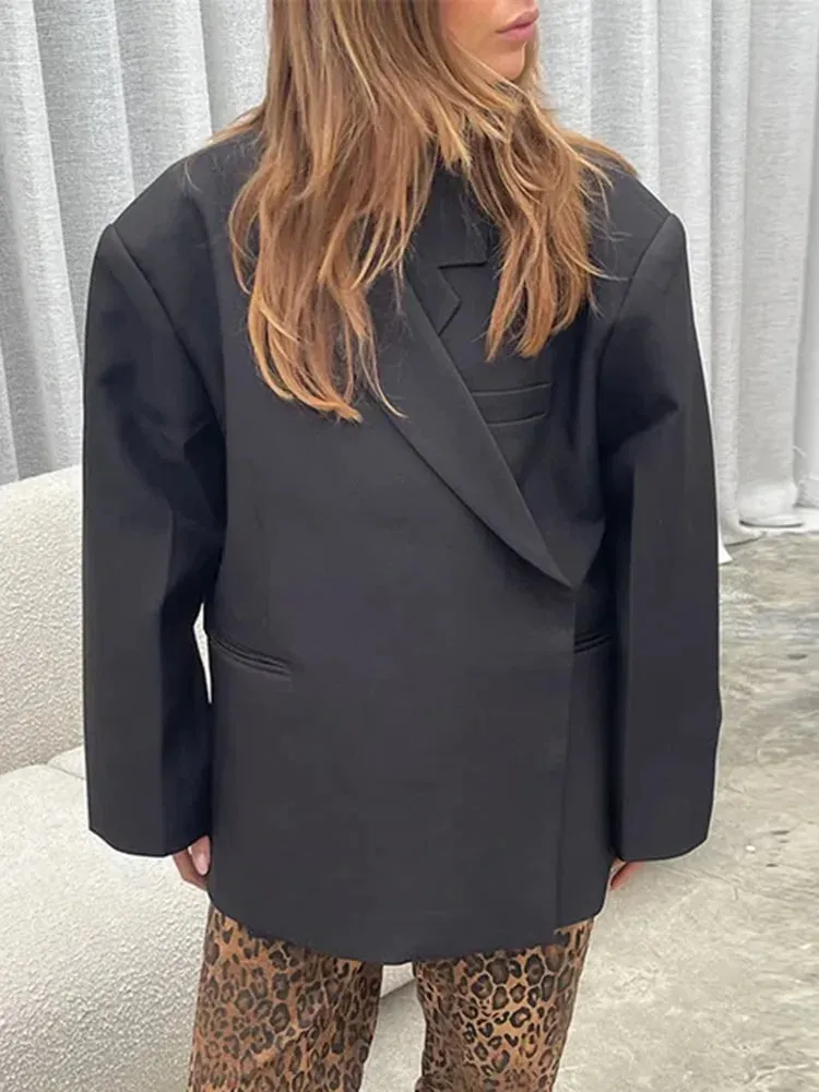 Black Friday Joskaa Lapel Button Side Slit Blazer Coat Office Women‘s Elegant Loose Long Sleeves Coat 2024 Fall New Streetwear Suit Jacket
