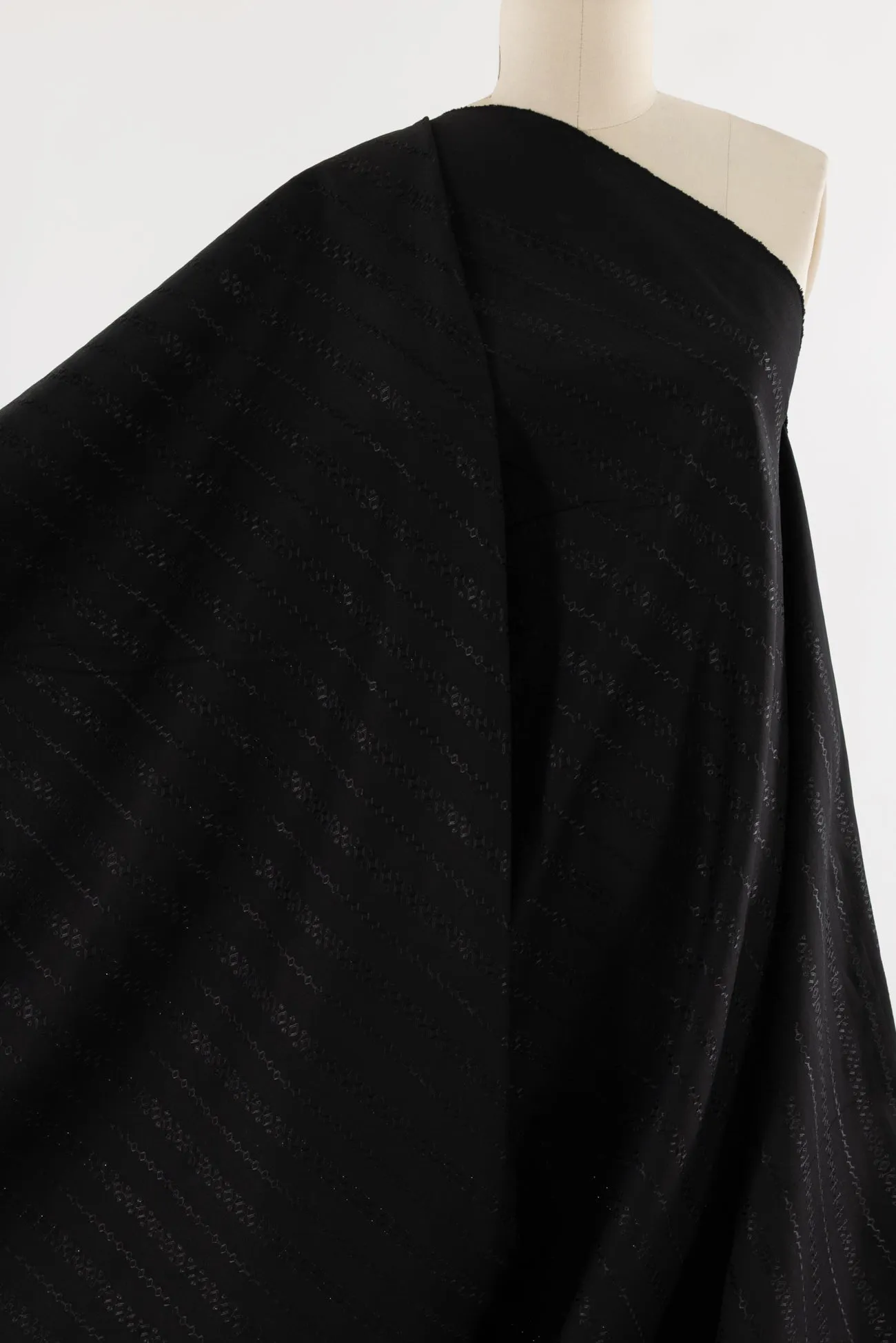Black Garlands Embroidered Stretch Cotton Woven