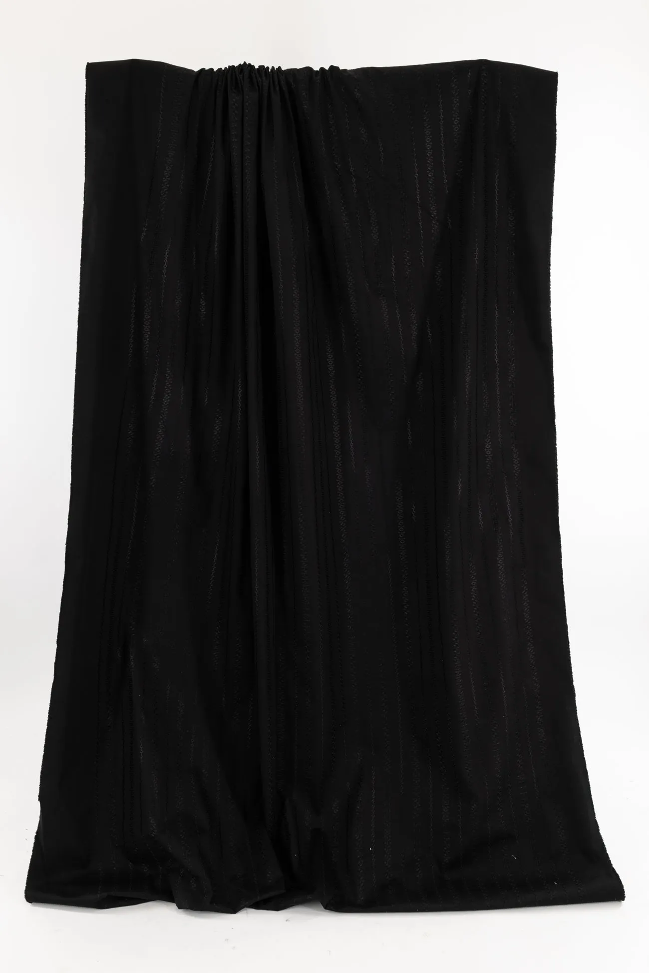Black Garlands Embroidered Stretch Cotton Woven