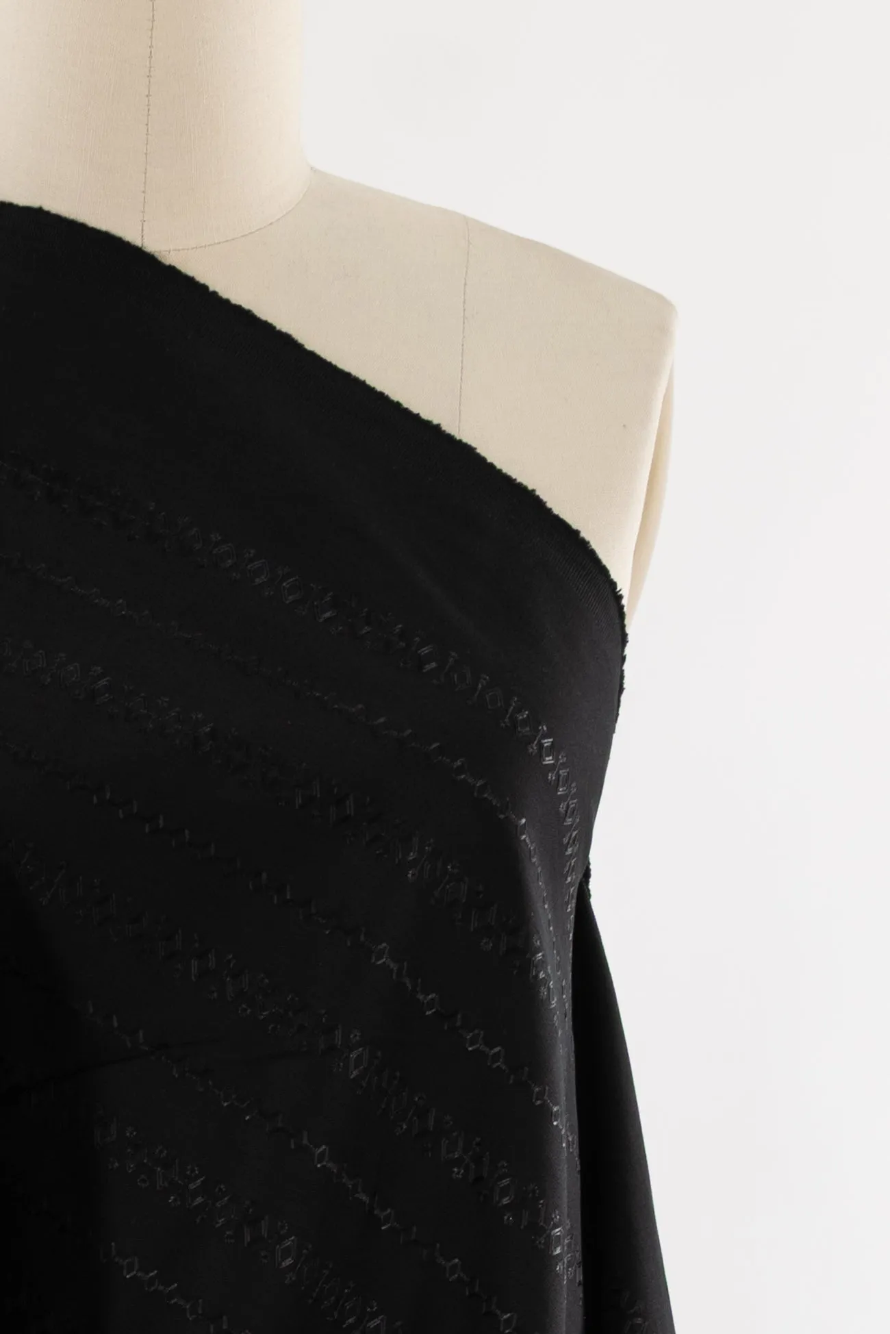 Black Garlands Embroidered Stretch Cotton Woven