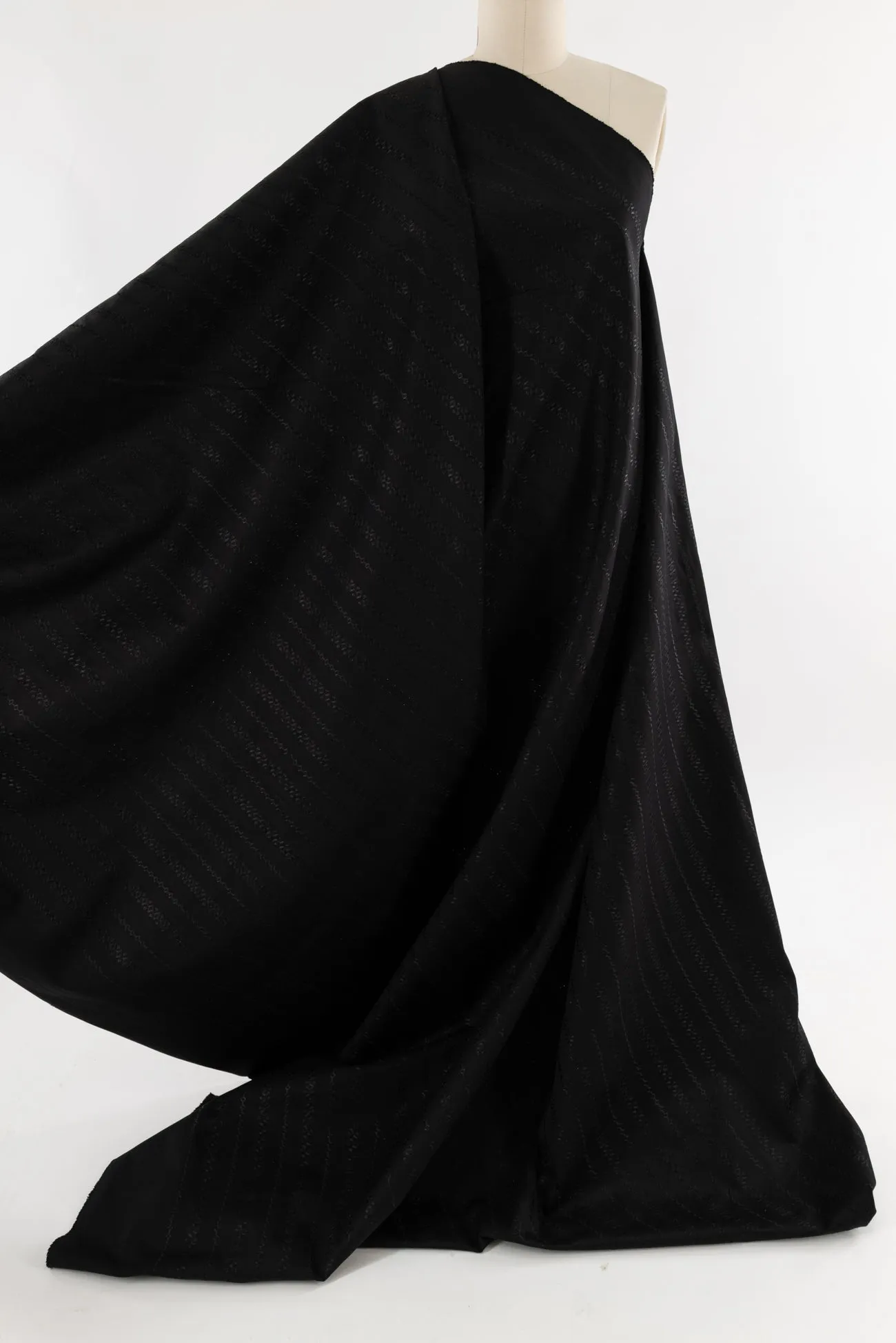 Black Garlands Embroidered Stretch Cotton Woven