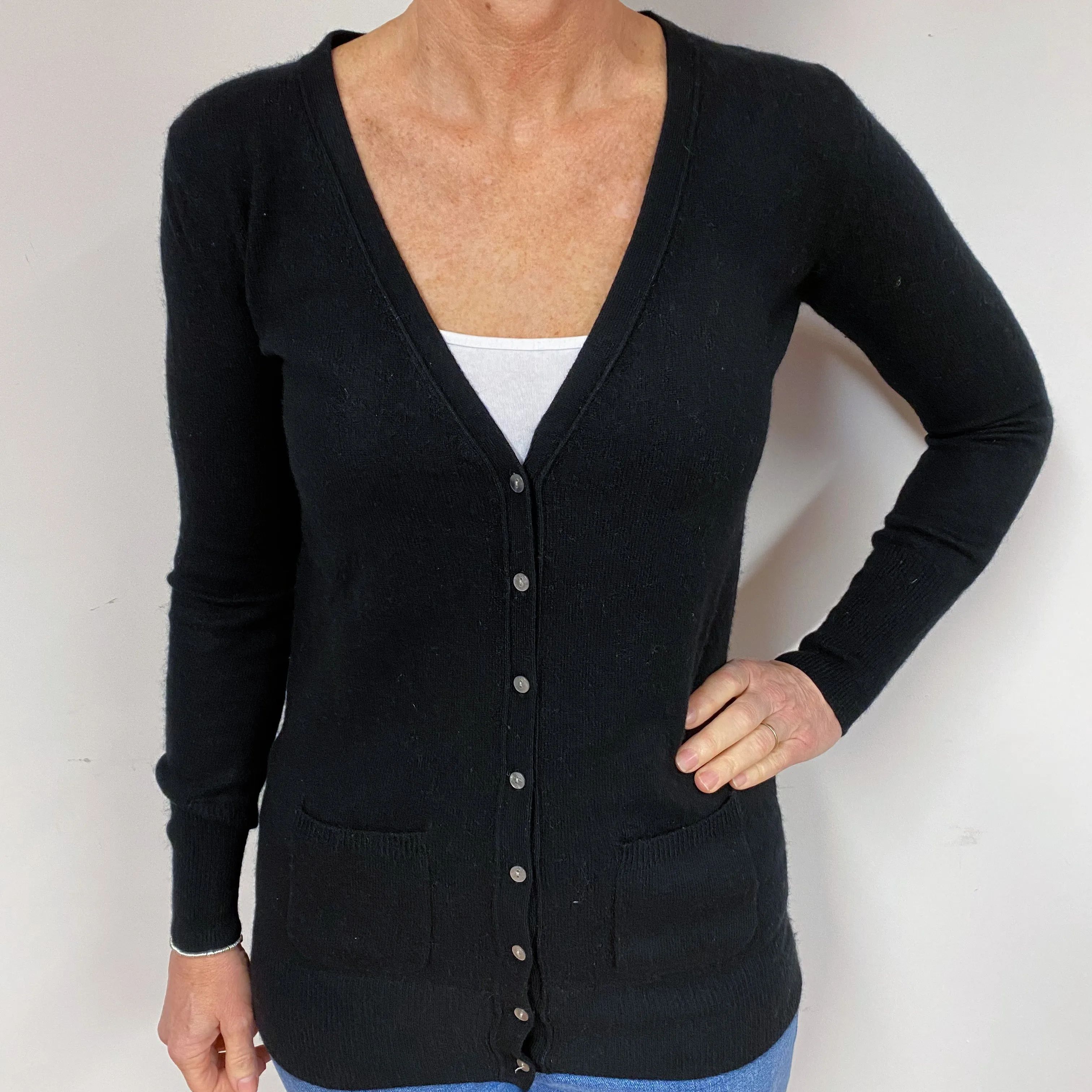 Black Longline Cashmere V-Neck Cardigan Medium