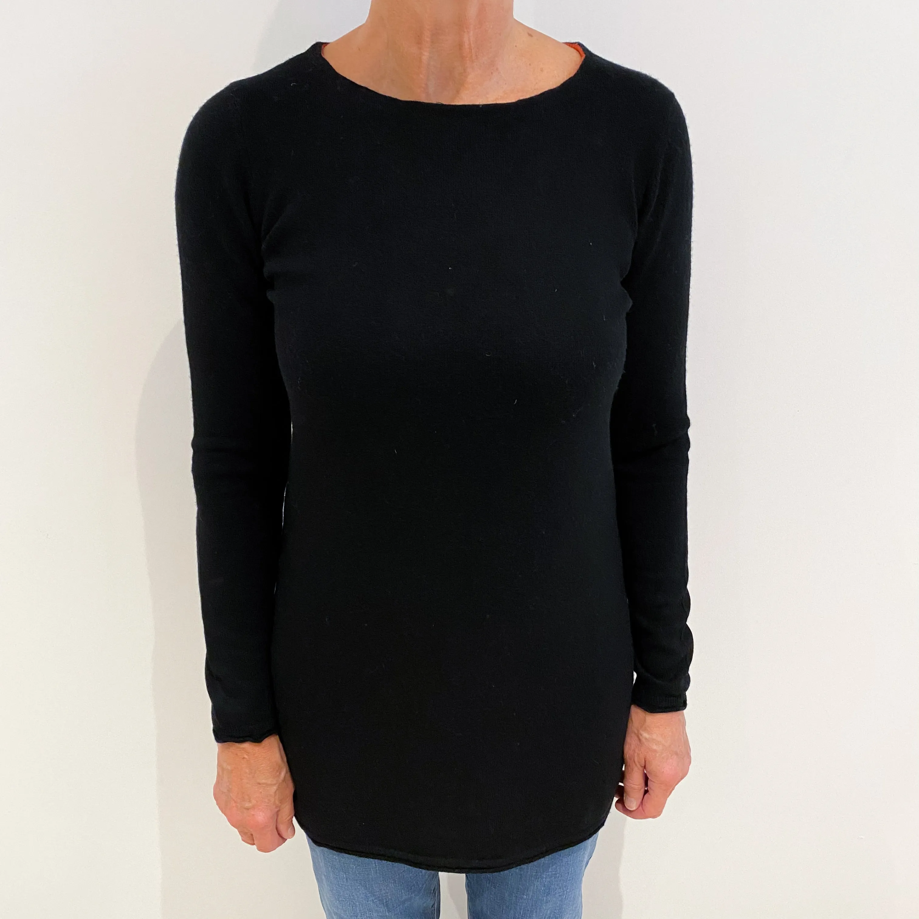 Black Orange Stripe Cashmere Crew Neck Jumper Medium