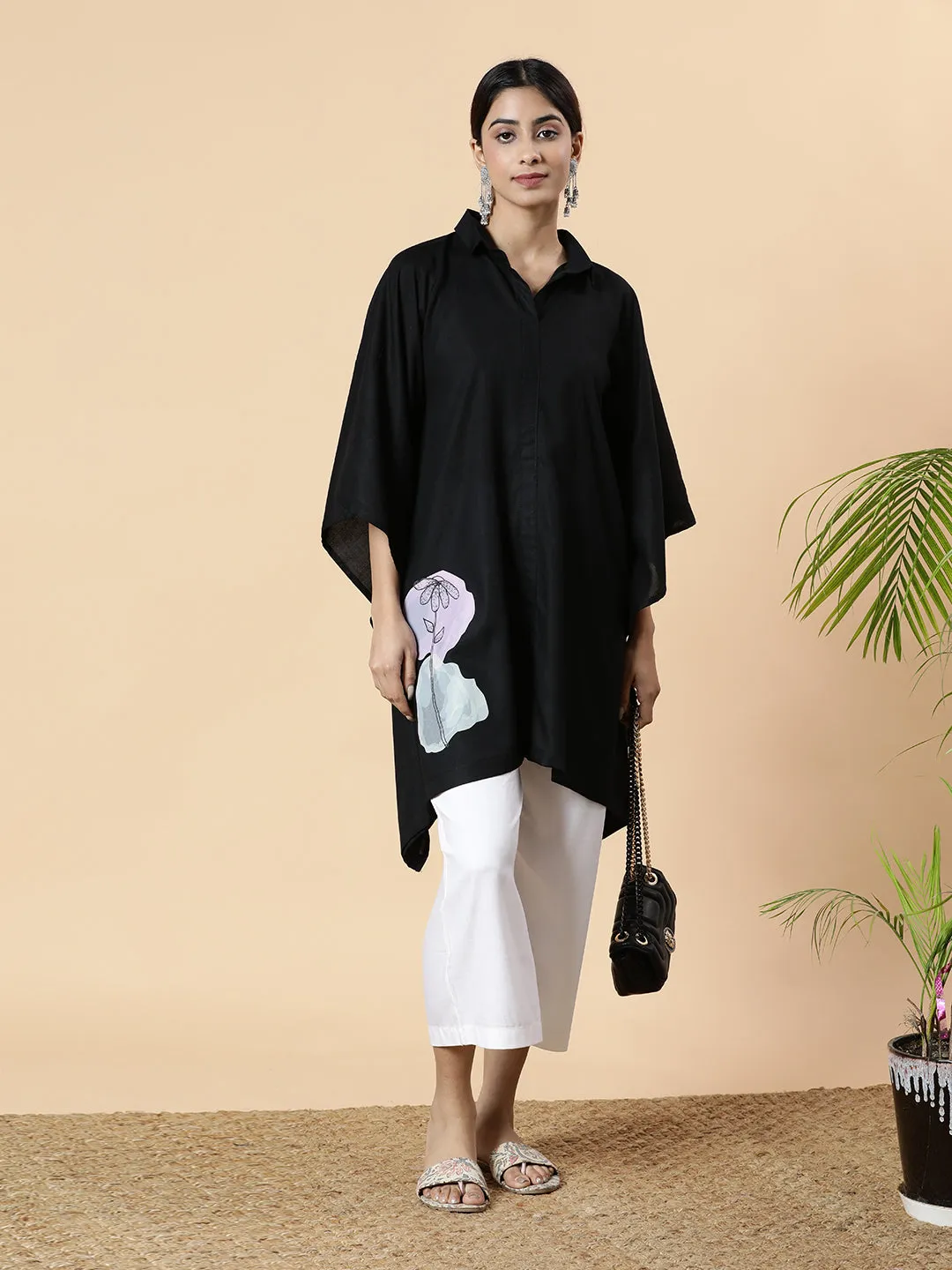 Black Rayon ShirtKurta - WinsomeBeauty