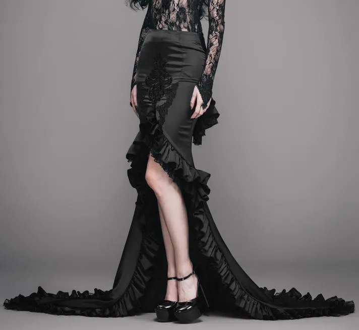 Black Ruffle-Tiered Maxi Skirt