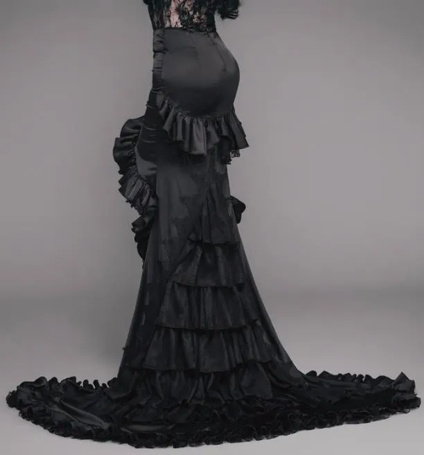 Black Ruffle-Tiered Maxi Skirt