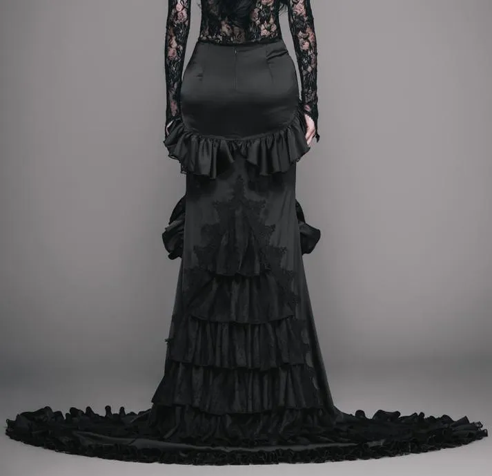 Black Ruffle-Tiered Maxi Skirt