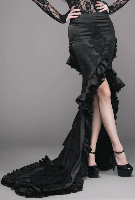 Black Ruffle-Tiered Maxi Skirt