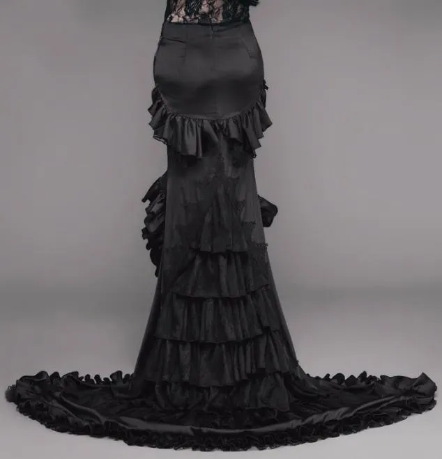 Black Ruffle-Tiered Maxi Skirt