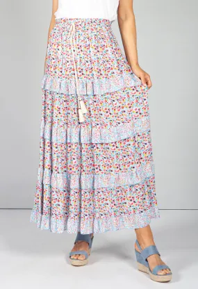 Blue & Pink Floral Maxi Skirt
