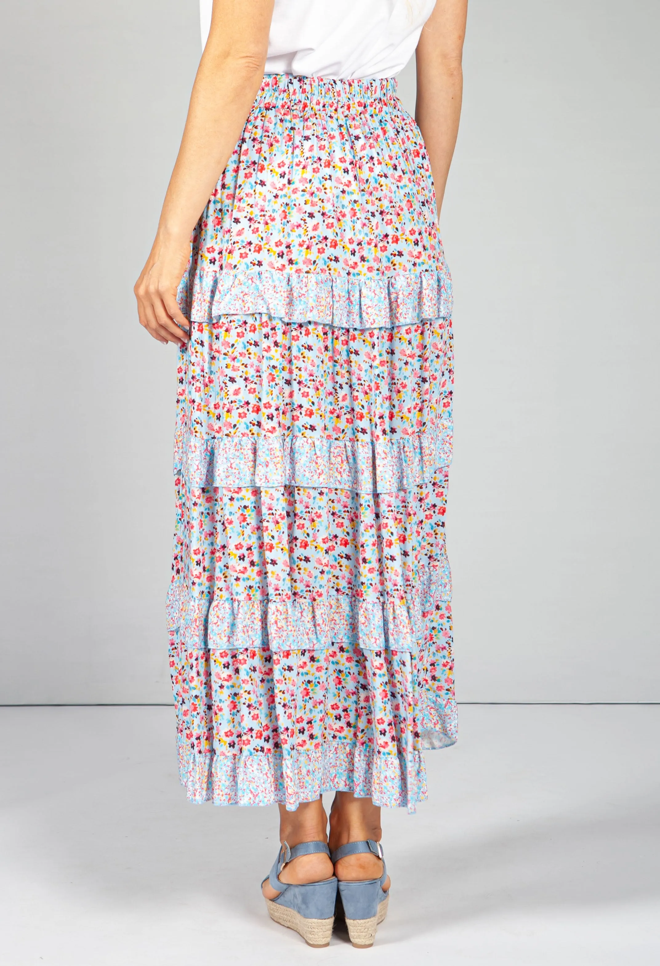 Blue & Pink Floral Maxi Skirt